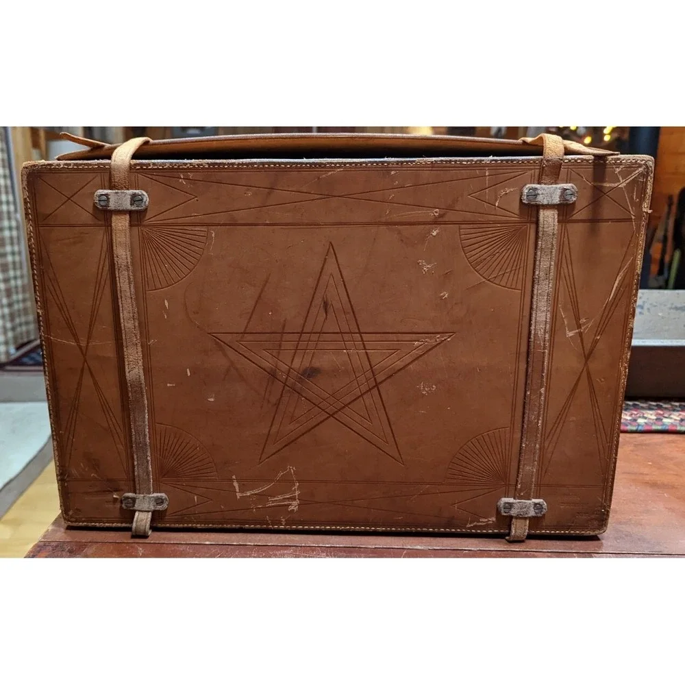 Vintage Leather Decorative Luggage Travel Decor Box Storage w Straps J.A.Rasico